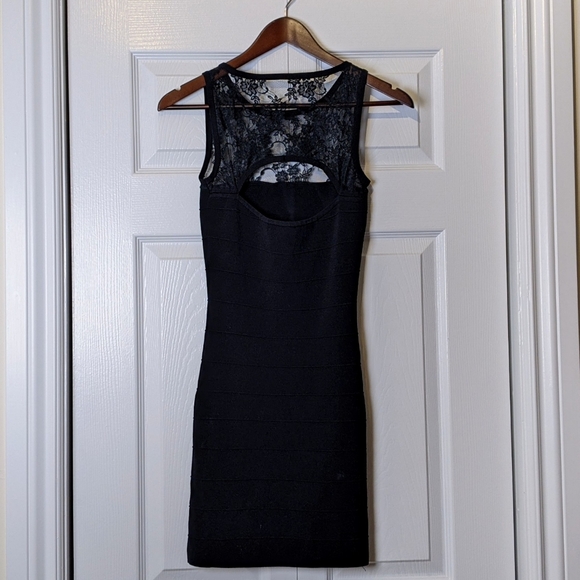 Black Floral Lace Bandage Mini Dress - Picture 2 of 2